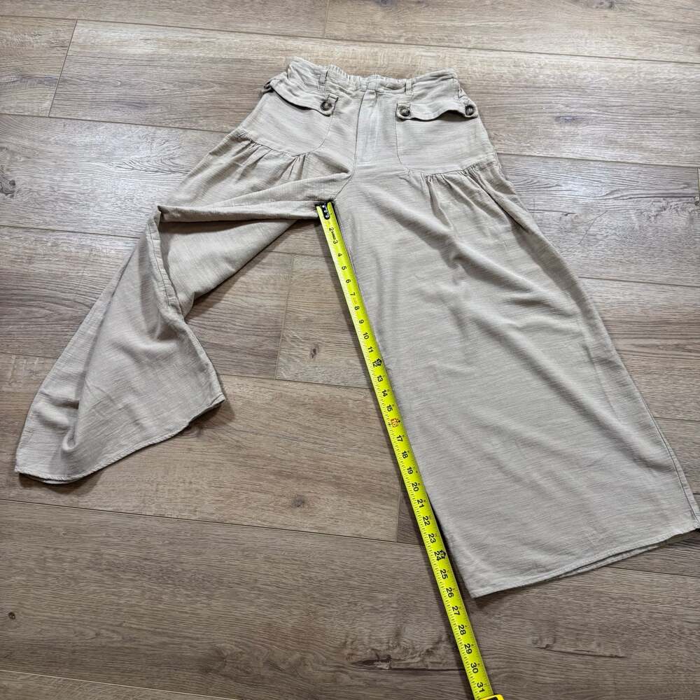 Bohme Tan Linen Blend Wide Leg Culotte Pants Womens Small Boho Pockets - Picture 5 of 11